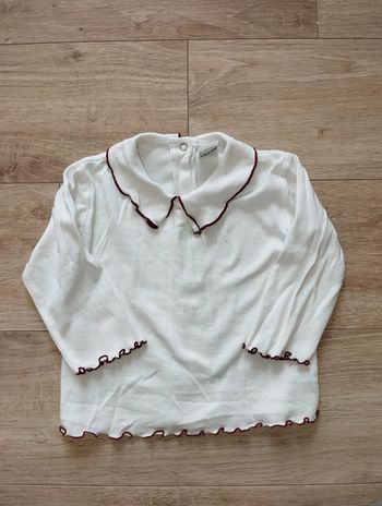 T-shirt manches longues mignon blanc froufrous rouges fille 18 mois