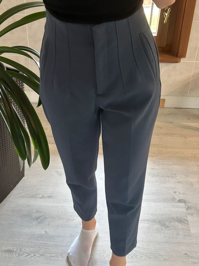 Pantalon taille haute bleu foncé XS Zara - photo numéro 3