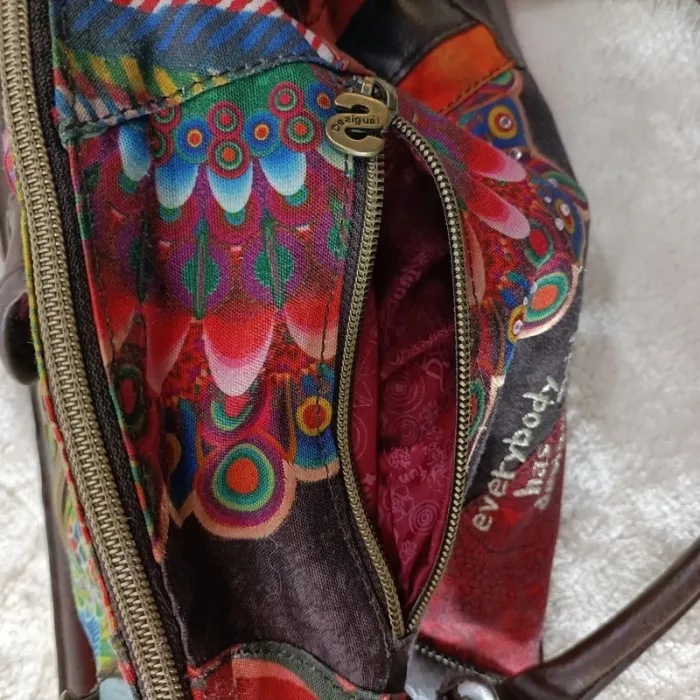 Sac Desigual multicolore brodé esprit patchwork anse marron S047 - photo numéro 5