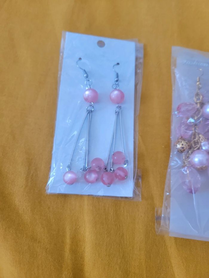 Lot paire de boucle d'oreilles percé perles créole pendentif - photo numéro 2