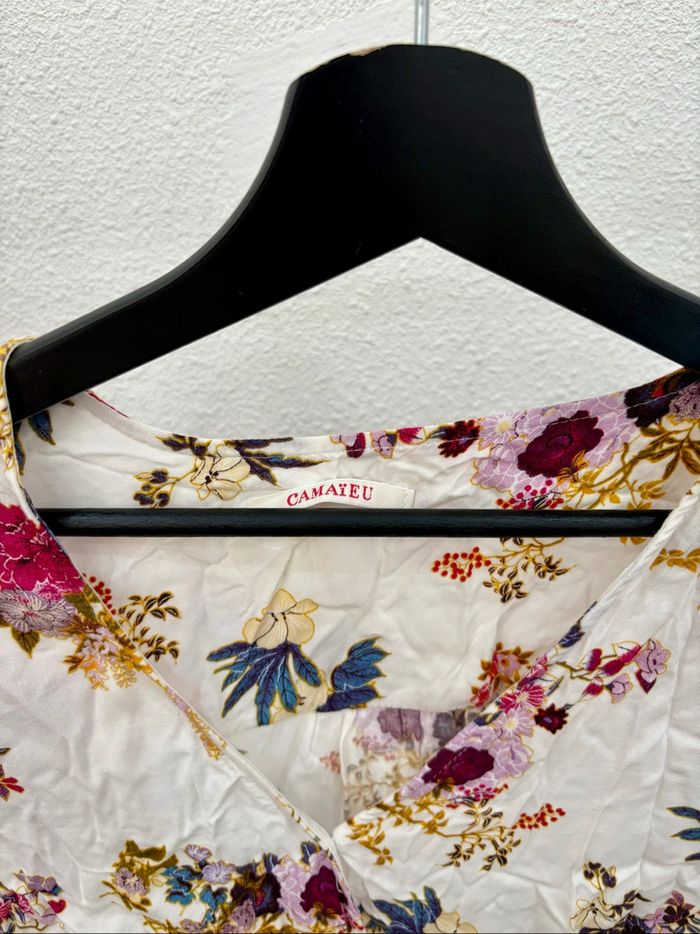 Blouse ample blanche motifs fleuris en viscose Camaïeu - Taille XL - photo numéro 5