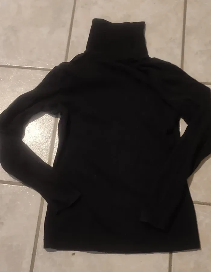🖤 T-shirt col roulé noir manches longues – Garçon 12 ans (152 cm) - photo numéro 2