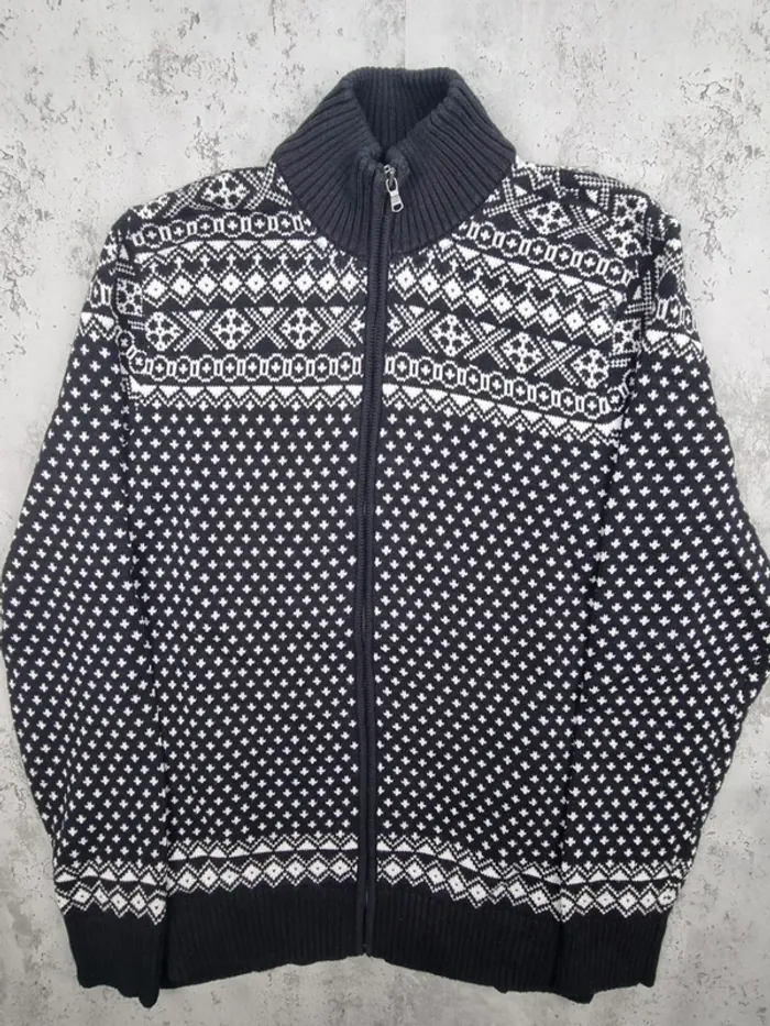 Veste zippée en maille jacquard Tommy Hilfiger – Noir & blanc – Taille XL Hommes (mesures en photos) - photo numéro 3