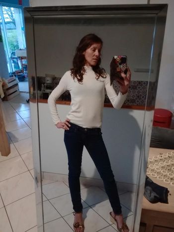 Top femme S blanc cassé manches longues c75