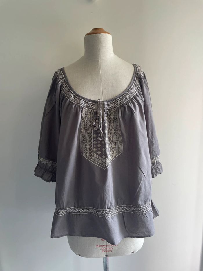 Blouse grise brodée Bandolinoblu L - photo numéro 2