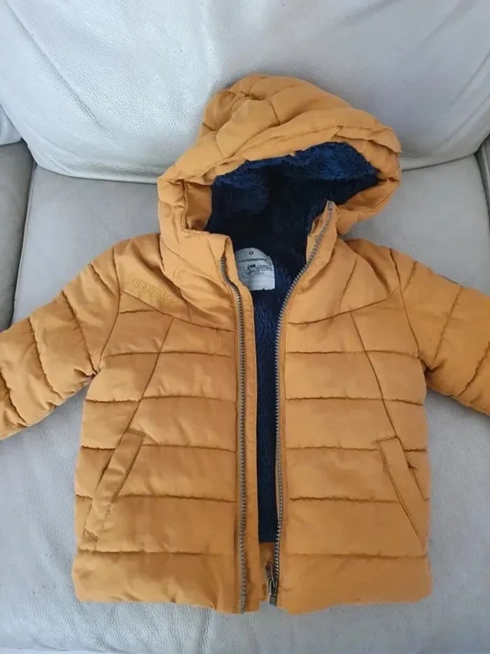 Blouson doudoune 24 mois 2 ans lulu castagnette chaude jaune loutarde camel bleu polaire - photo numéro 3