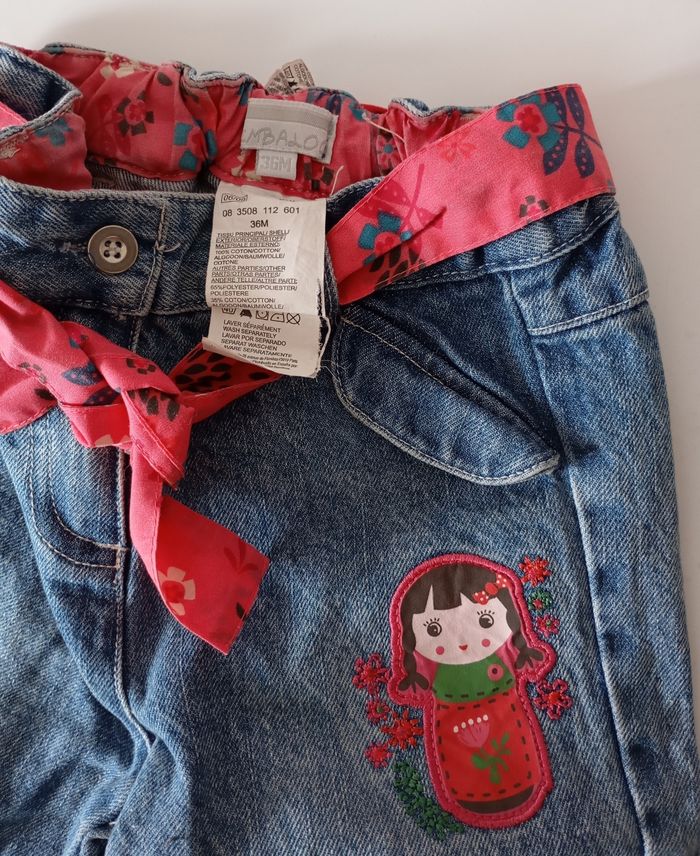 Ensemble pantacourt/pantalon jeans et tee-shirt manches . 36 mois/3 ans. Kimbaloo . Très bon état. - photo numéro 5