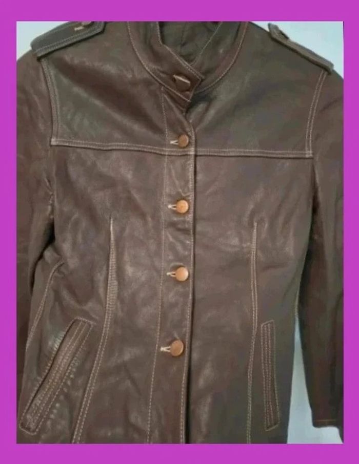 Chaqueta de cuero marrón - photo numéro 3