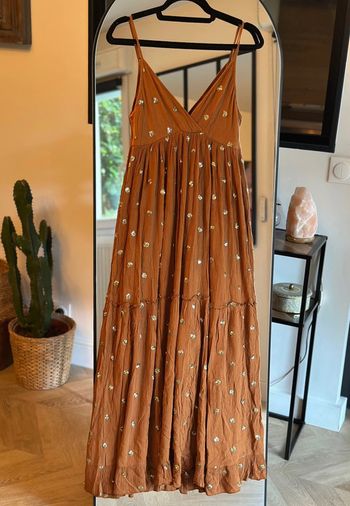 Robe longue camel à sequins dorés Goa  – T.S/M