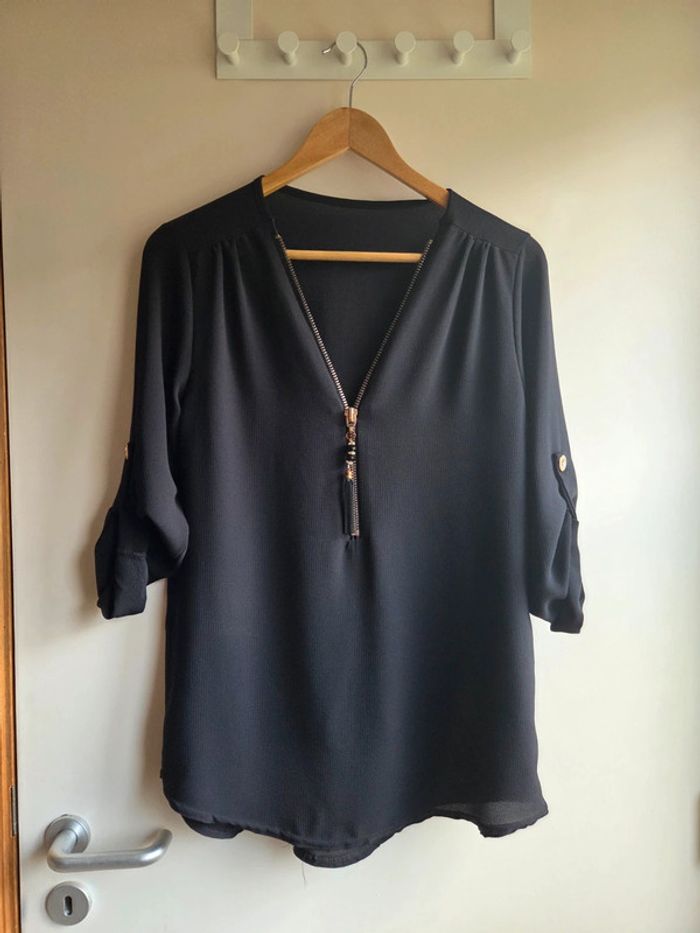 Blouse noire zippé chic - taille M - très bon état