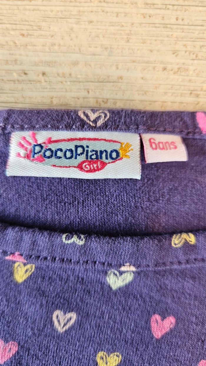 T shirt mauve avec des cœurs, manches longues, PocoPiano, 6 ans - photo numéro 3