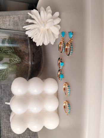 Composition mini créoles (6 unités) en acier inoxydable turquoise et doré