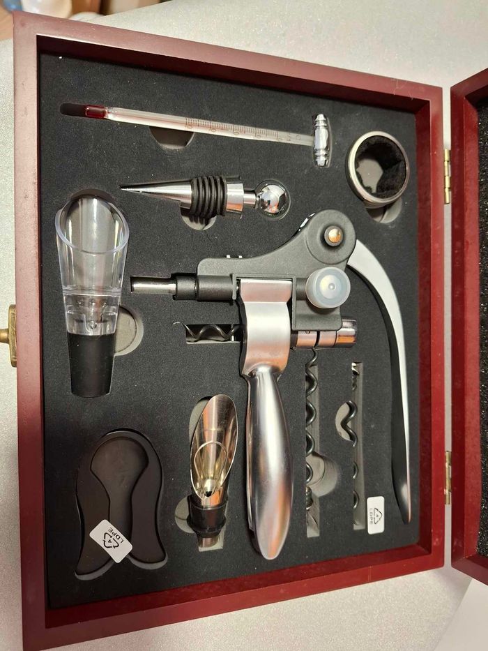 Beau coffret bois sommelier tire-bouchon professionnel semi-automatique argent neuf - photo numéro 3