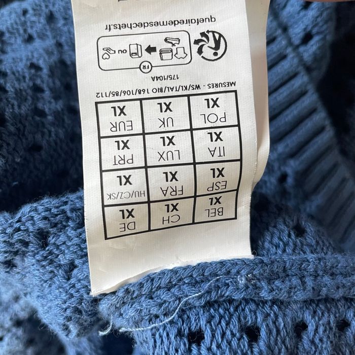 Pull ajouré bleu col polo Promod taille XL coton mélangé maille légère V061 - photo numéro 9