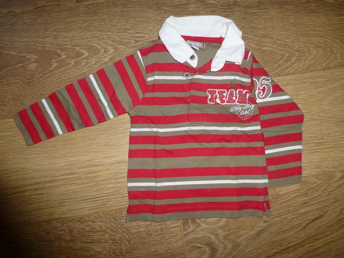 Polo manches longues rayé rouge kaki Orchestra - 1 an