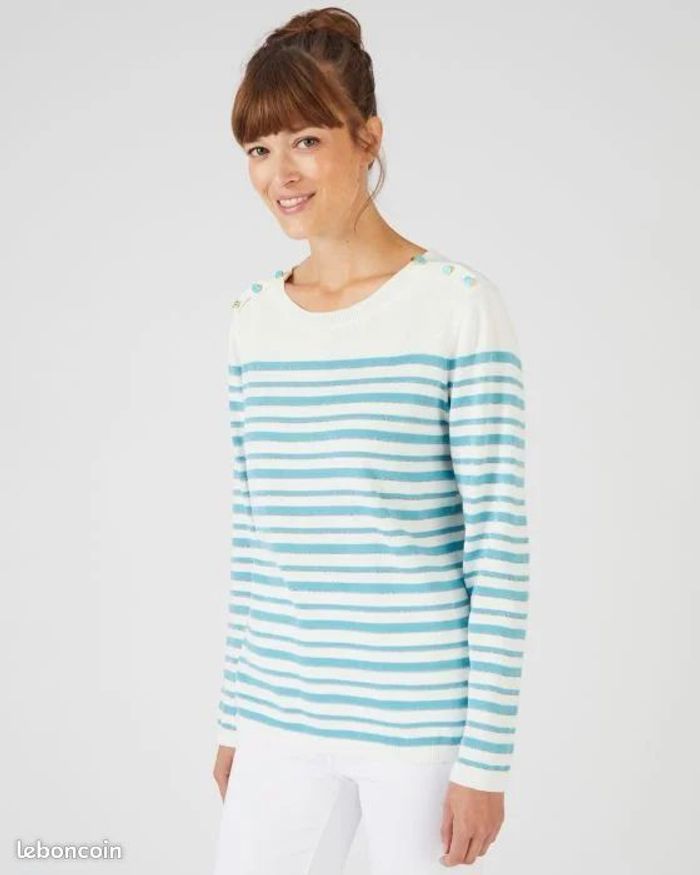 Rayé turquoise - Pull Marinière rayures brillantes – rayé turquoise – 46/48 - Damart