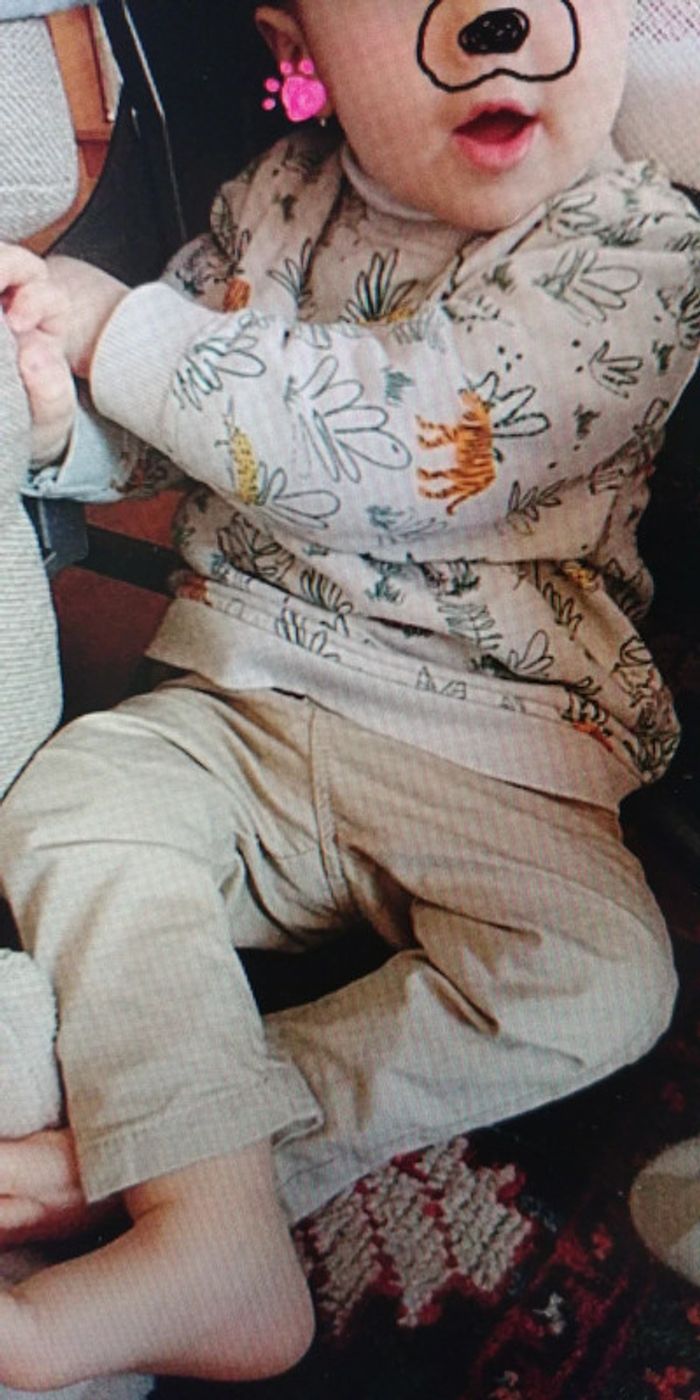 Joli ensemble 12 mois pull et sous-pull TAO motif jungle