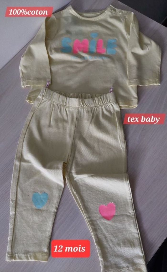 Pyjama fille 12mois motif Smile avec cœurs