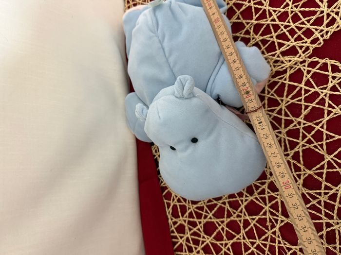Doudou peluche hippopotame  bleu et rose - photo numéro 5