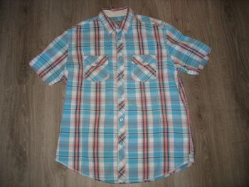 CHEMISE MC A CARREAUX BLANC ET TURQUOISE "CELIO" - TAILLE L - n°07