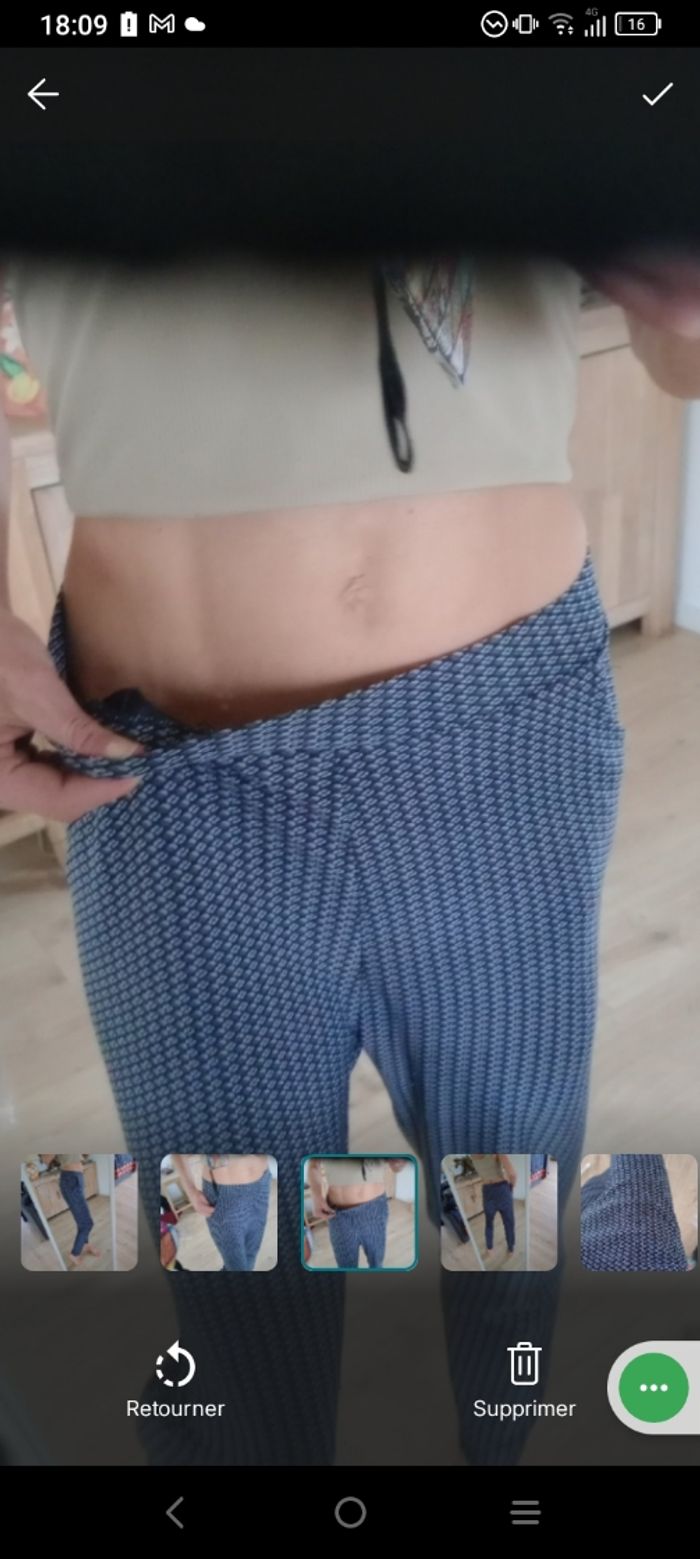 Pantalon femme fluide 40 motifs bleu et blanc c76 - photo numéro 5