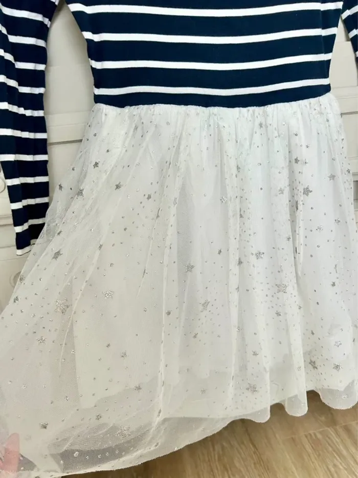 Superbe robe petit bateau haut rayé marinière bas à tulle étoile taille 8 ans - photo numéro 7