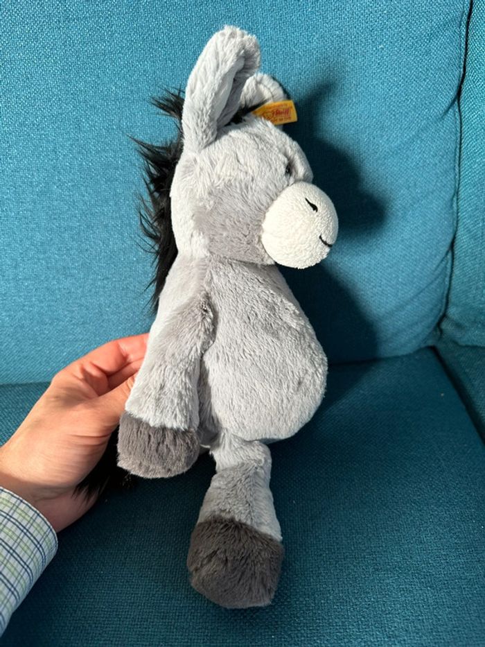 Peluche Âne Steiff gris 36cm debout doudou doux collection étiquette cheval - photo numéro 4