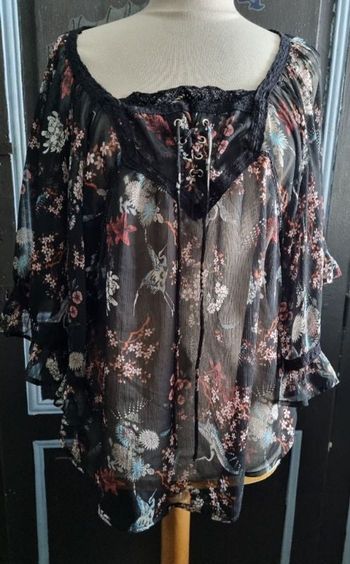 Blouse japonais motifs fleurs et grues du japon