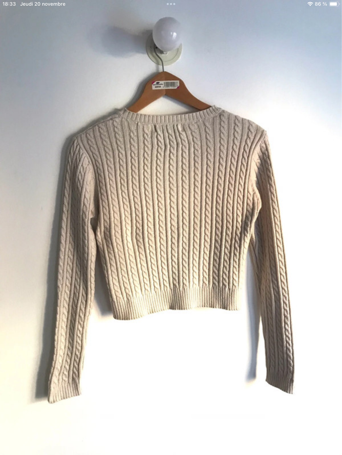 Pull beige court Pull&Bear taille 36/38 effet tricot torsadé - photo numéro 5