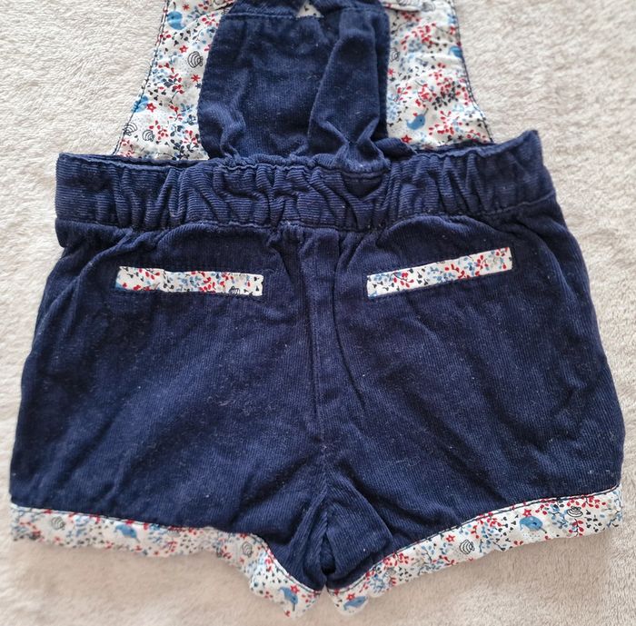 Ensemble Sergent Major T-shirt ML blanc + Salopette short velours marine 9M (BE) - photo numéro 7