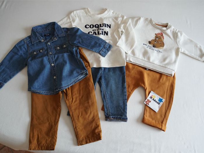 Lot n°2 : 6 Vêtements Garçon 9 mois : 3 Pantalons + 3 Hauts