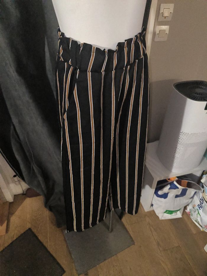 Pantalon léger noir à rayures marron Gérard Pasquier taille S - photo numéro 3