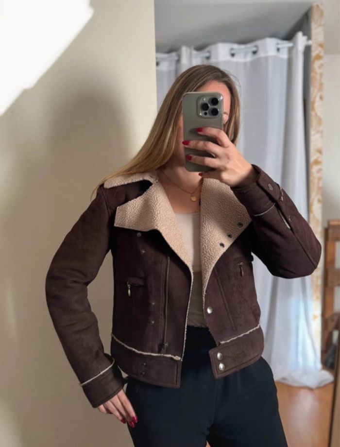 Veste style aviateur marron type peau de mouton Morgan 36 S - photo numéro 6