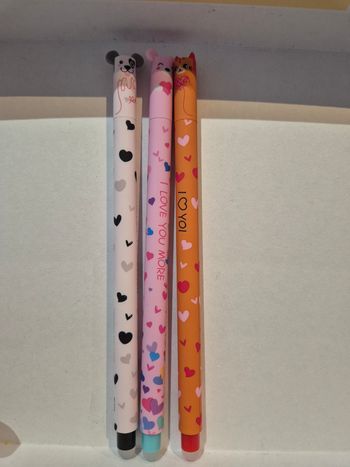 Lot de 3 stylos effaçables sur le thème de l'amour (saint valentin)