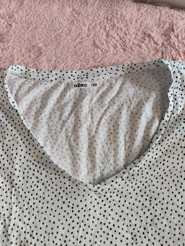 Tee Shirt Blanc pois Noir Xs - photo numéro 3