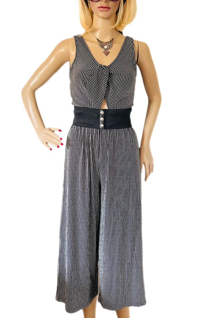 🖤🌿Combinaison rayée estivale boho city chic summer black striped Wide leg jumpsuit🌿🖤 - photo numéro 5