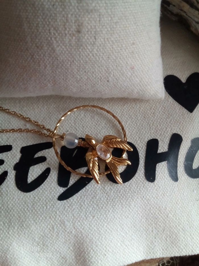 Collier oiseau avec zircon et pierre opaline - photo numéro 2