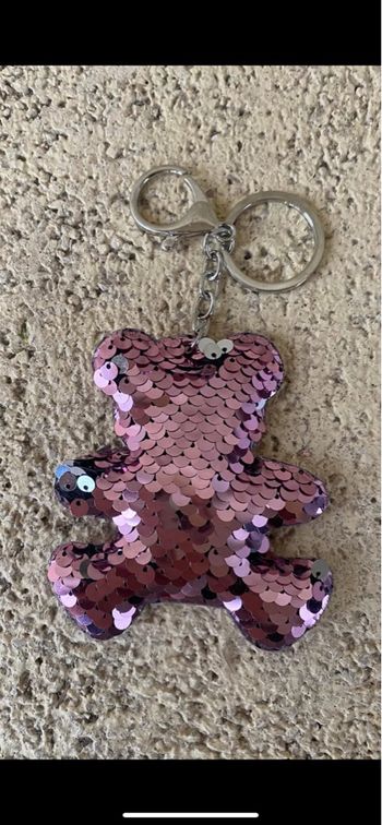 Porte clé accroche sac neuf nounours argent et rose