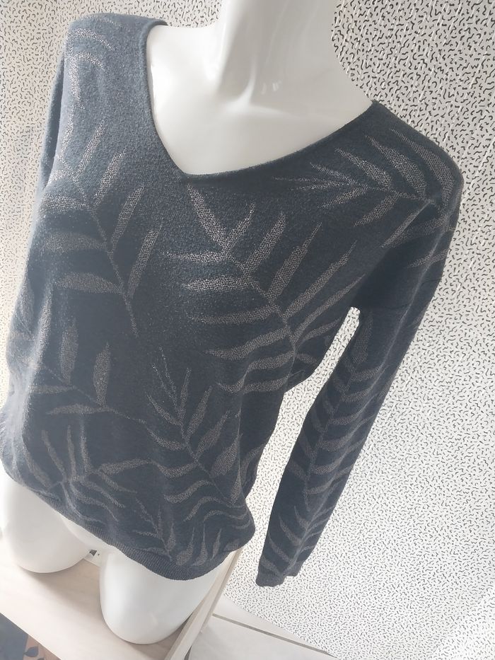 Pull femme WHY NOT – motif feuillage argenté - photo numéro 2