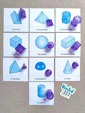 Cartes de nomenclature des solides avec figurines Montessori