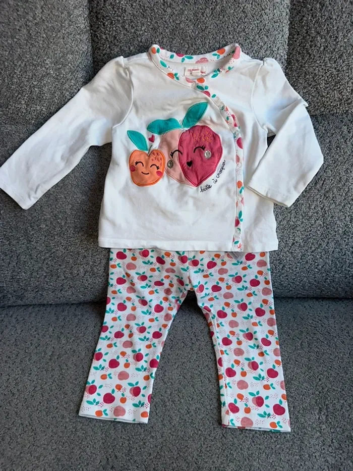 Ensemble pyjama 2 pièces blanc rose bleu motifs fruits Du Pareil Au Même