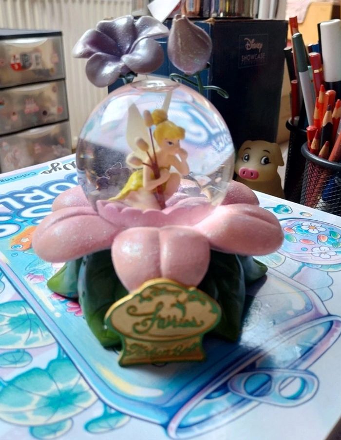 Snowglobe disney très rare fée clochette fleur rose - photo numéro 2