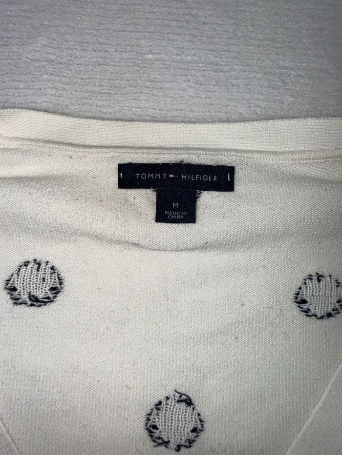 Pull / Sweat Tommy Hilfiger femme taille M col V manches longues blanc à pois noir 100% coton #02325 - photo numéro 10