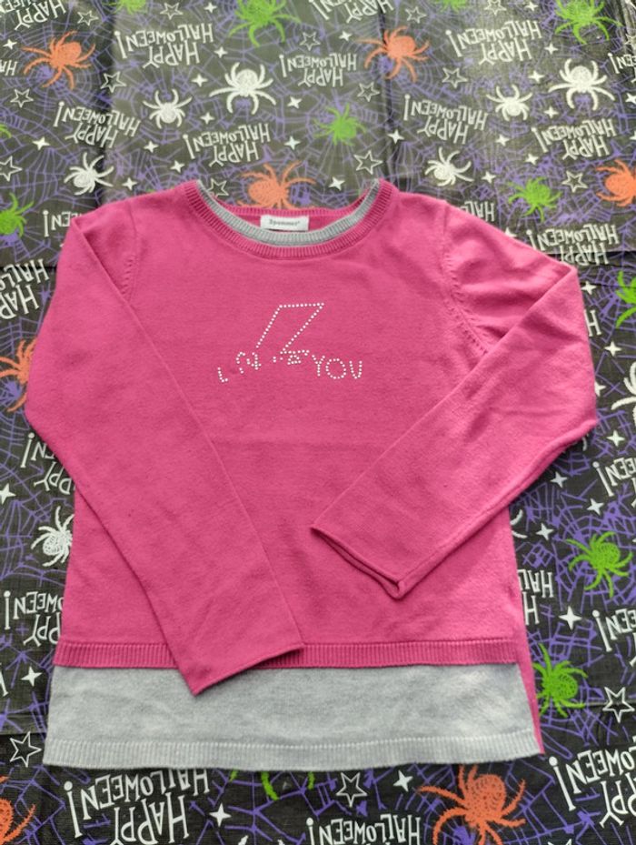 pull 5 ans fille rose et gris 3 Pommes