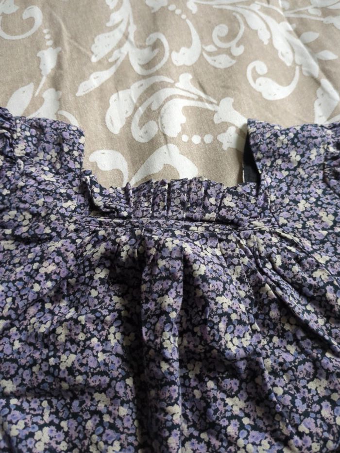 Tunique liberty violet fleurs bébé 2 ans neuf coupe originale - photo numéro 3