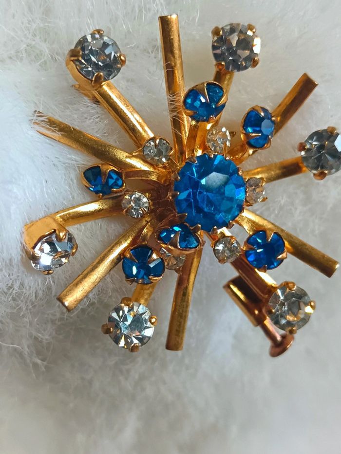 Broche étoilé strass bleu et transparent | Vintage