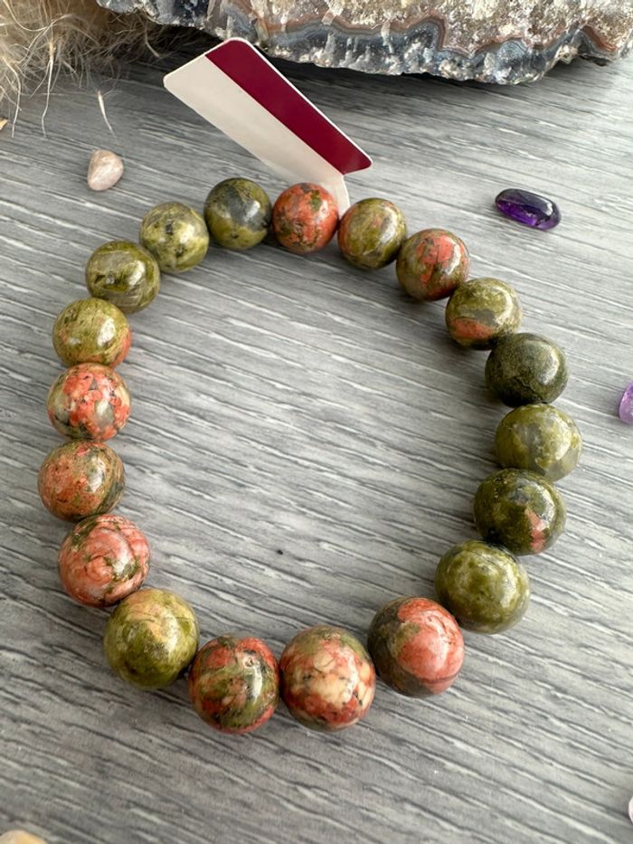 Bracelet grosses perles en Unakite véritable du Mexique – Pierre naturelle - photo numéro 3