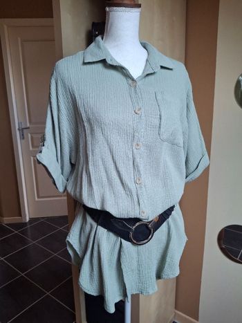 Chemise tunique kaki clair gaz de coton L/XL neuve