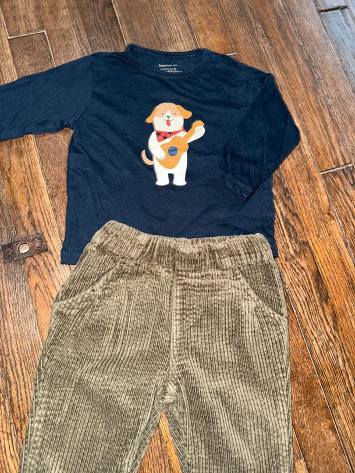 T-shirt et pantalon velour Bout’chou 9 mois - photo numéro 2