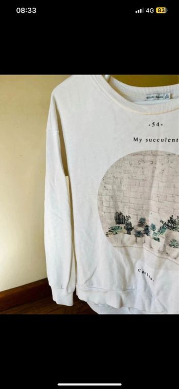Sublime pull bershka taille M en coton blanc motif cactus